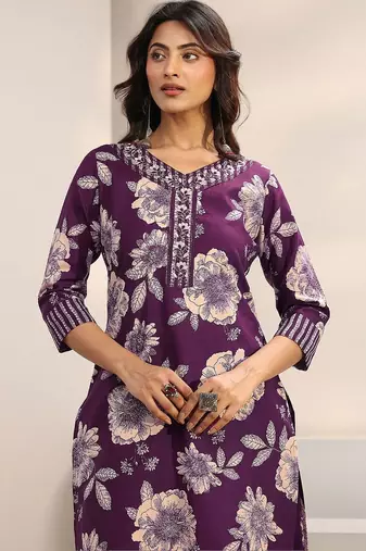 women floral printed regular thread work kurta with trousers & with dupatta