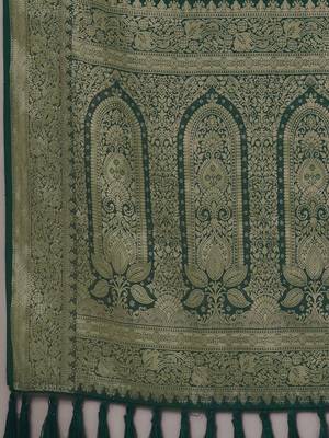 Green woven design ethnic motifs zari  georgette kanjeevaram saree 5