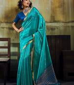 Turquoise silk blend designer banarasi saree