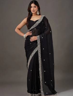 Black embellished embroidered satin designer saree 1