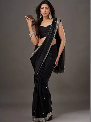 Black embellished embroidered satin designer saree 2