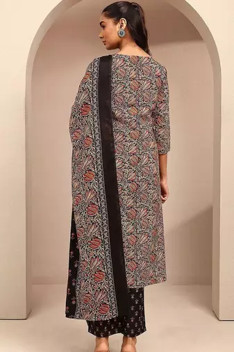 women ethnic motifs printed regular thread work kurta with trousers & with dupatta