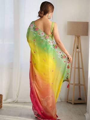 Yellow floral embroidered sequinned saree 2