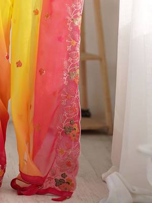 Yellow floral embroidered sequinned saree 5