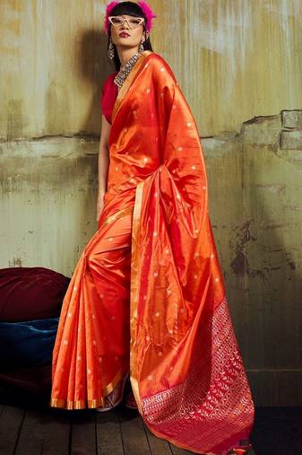 Orange silk blend designer banarasi saree