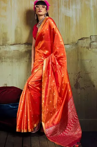 Orange silk blend designer banarasi saree