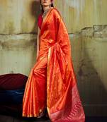 Orange silk blend designer banarasi saree