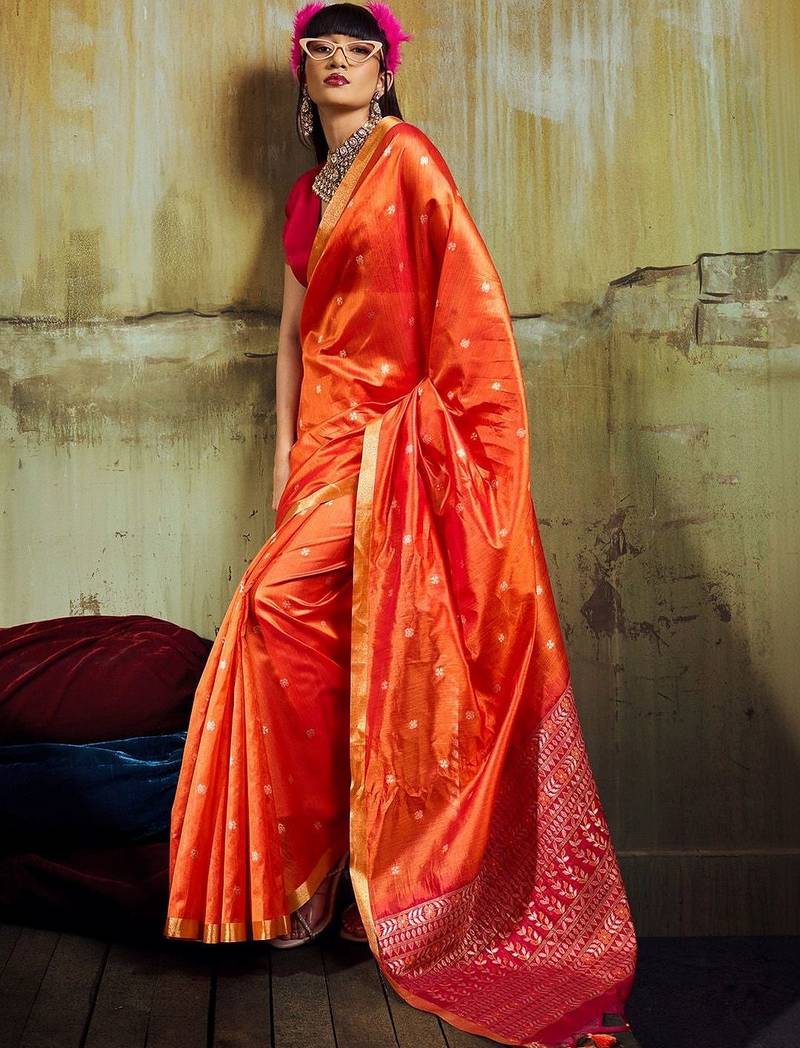 Orange silk blend designer banarasi saree