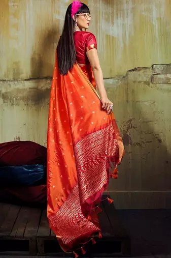 Orange silk blend designer banarasi saree