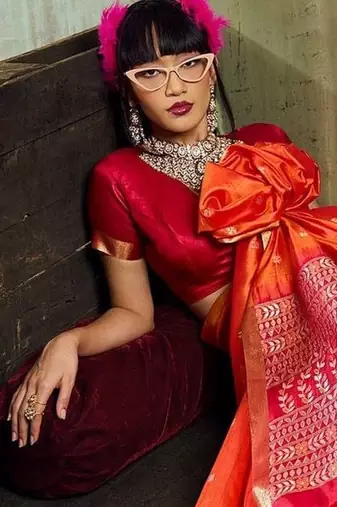 Orange silk blend designer banarasi saree