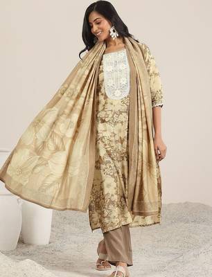 women floral printed regular chikankari kurta with trousers & with dupatta 1
