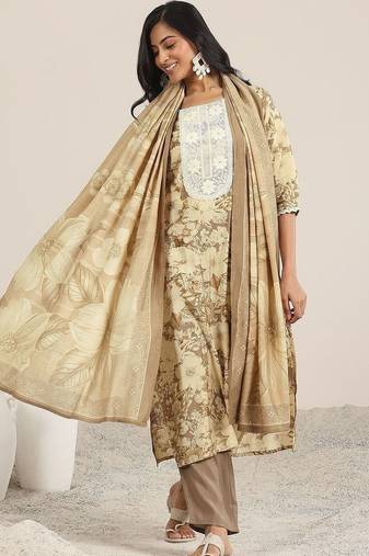women floral printed regular chikankari kurta with trousers & with dupatta