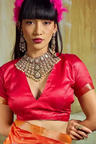 Orange silk blend designer banarasi saree