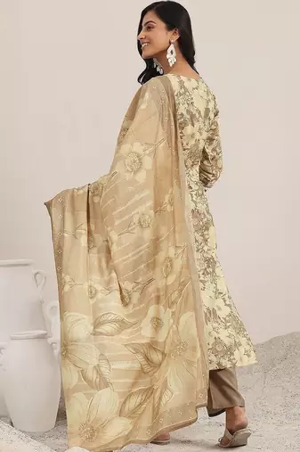 women floral printed regular chikankari kurta with trousers & with dupatta