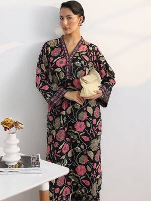 libas black floral print straight kurta set 2