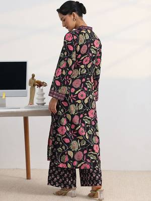 libas black floral print straight kurta set 4