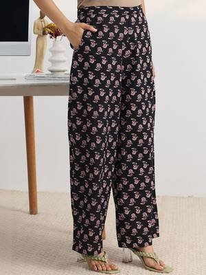 libas black floral print straight kurta set 7