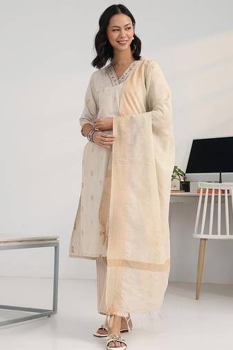 women floral regular thread work kurta with trousers & with dupatta