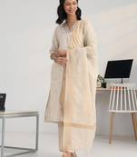women floral regular thread work kurta with trousers & with dupatta