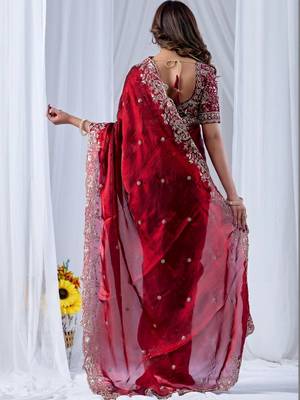 Maroon paisley embroidered silk blend designer saree 4