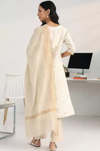 women floral regular thread work kurta with trousers & with dupatta