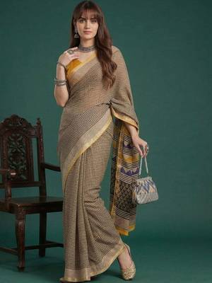 Yellow  cotton saree with blouse piece 1
