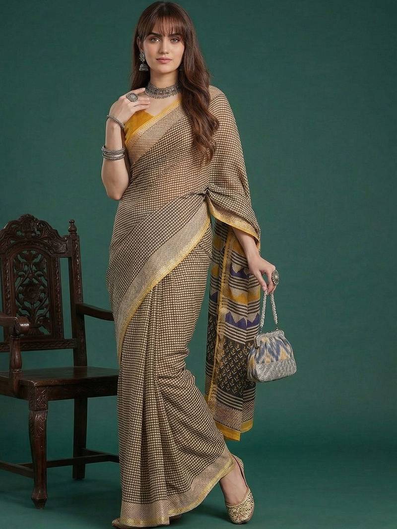 Yellow  cotton saree with blouse piece