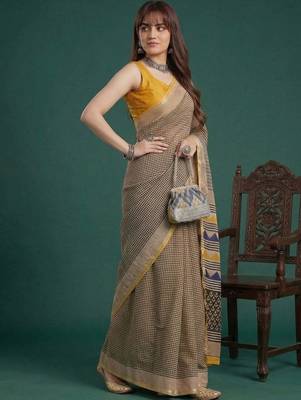 Yellow  cotton saree with blouse piece 2
