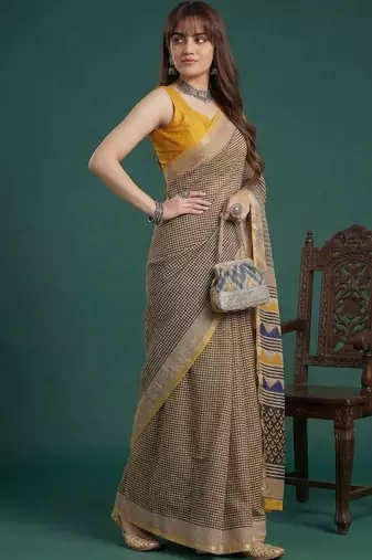 Yellow  cotton saree with blouse piece