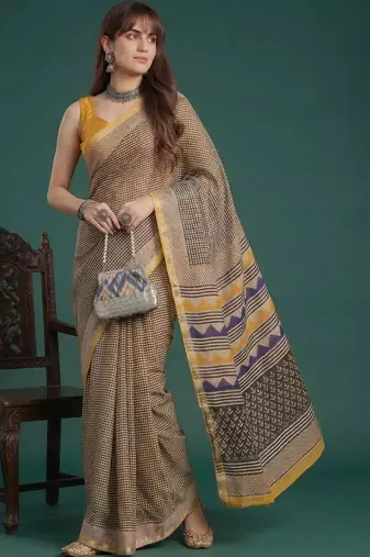 Yellow  cotton saree with blouse piece
