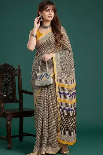 Yellow  cotton saree with blouse piece
