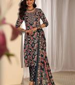 libas blue floral printed straight suit set with dupatta