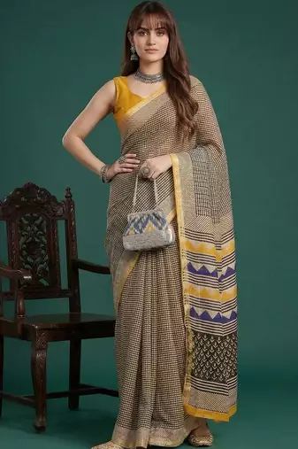Yellow  cotton saree with blouse piece