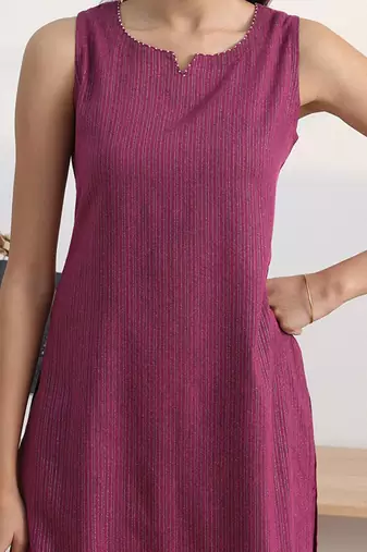 libas burgundy woven design cotton blend straight kurta set