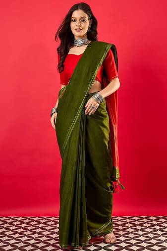 Green colourblocked zari mysore silk saree