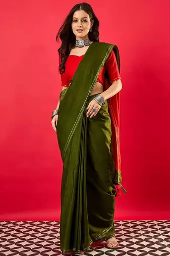 Green colourblocked zari mysore silk saree