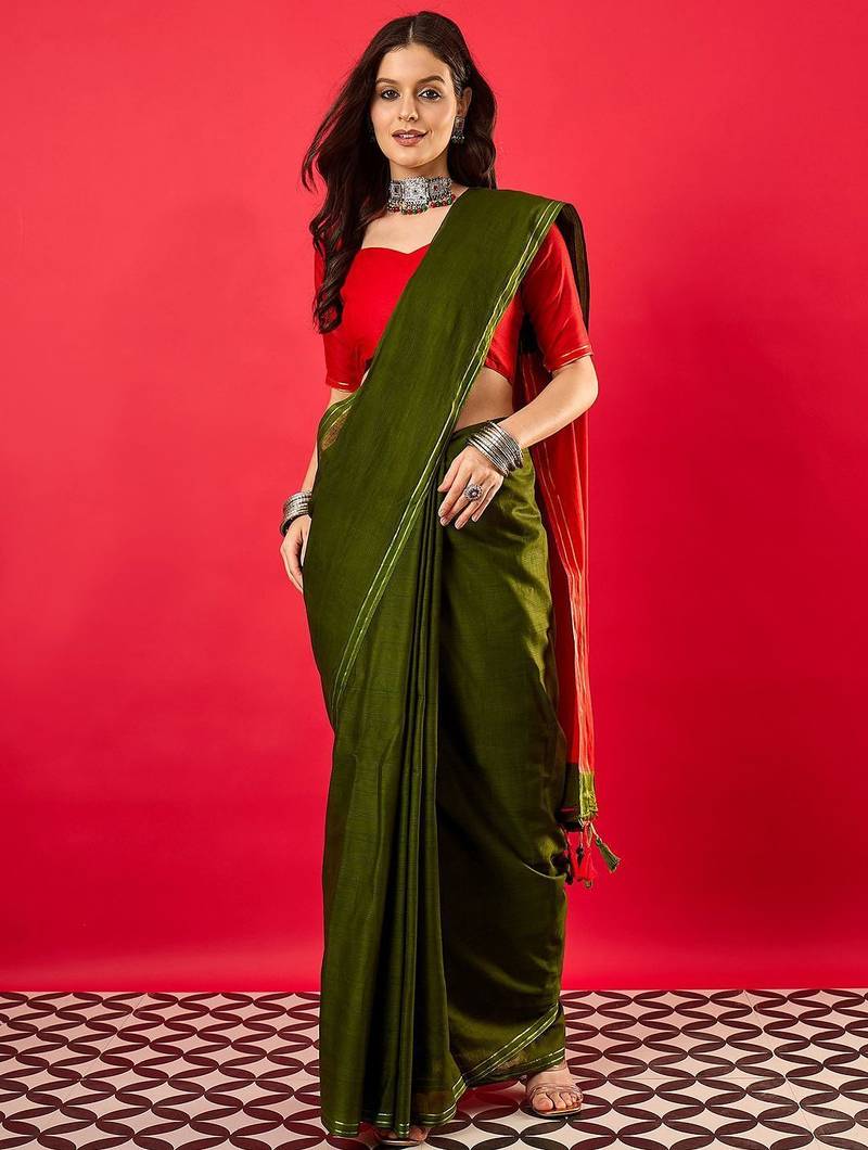 Green colourblocked zari mysore silk saree