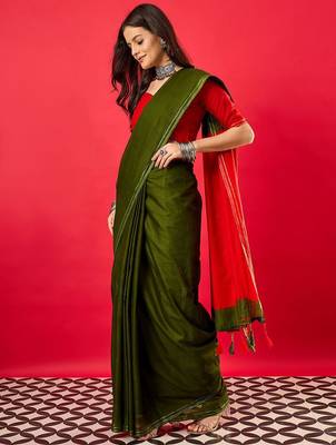 Green colourblocked zari mysore silk saree 2