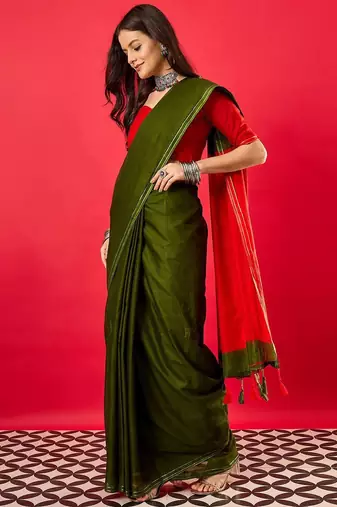 Green colourblocked zari mysore silk saree