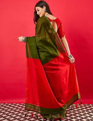 Green colourblocked zari mysore silk saree 3