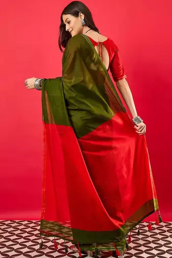 Green colourblocked zari mysore silk saree