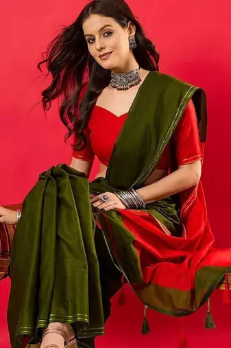 Green colourblocked zari mysore silk saree