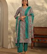 women ethnic motifs printed regular kurta with trousers & with dupatta