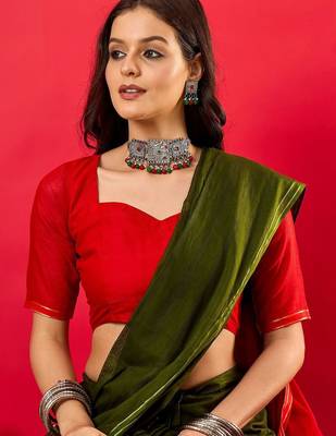 Green colourblocked zari mysore silk saree 5