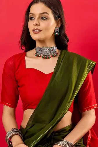 Green colourblocked zari mysore silk saree