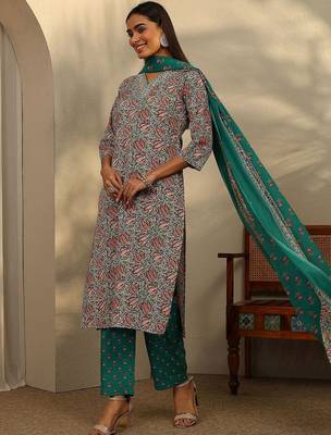women ethnic motifs printed regular kurta with trousers & with dupatta 4