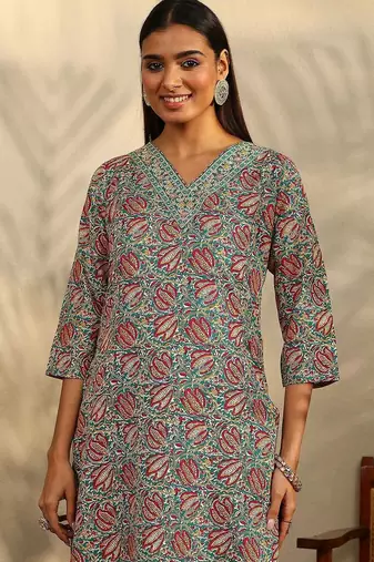 women ethnic motifs printed regular kurta with trousers & with dupatta