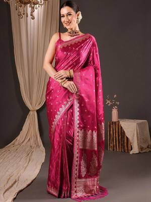 Magenta woven design zari silk blend designer banarasi saree 1