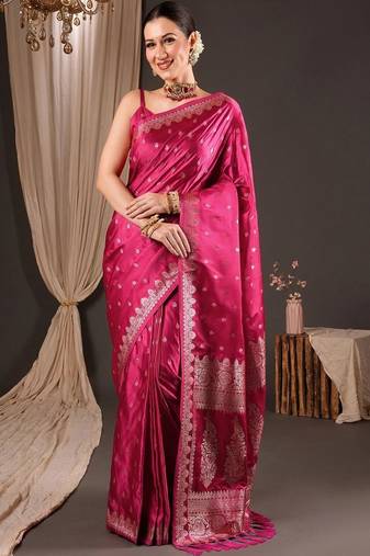 Magenta woven design zari silk blend designer banarasi saree