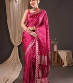 Magenta woven design zari silk blend designer banarasi saree